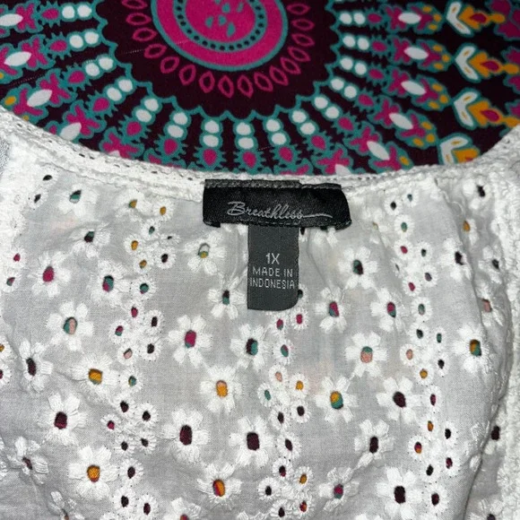 Breathless White Eyelet Lace Peplum Tank Top Sleeveless Boho Plus Size 1X - Picture 5 of 6